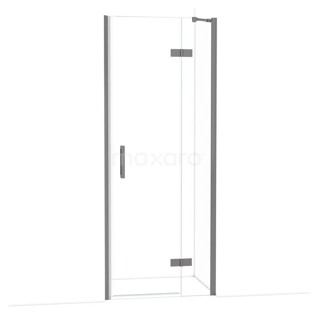 Duschtür mit Klarglas, rechteckiger Form und metallenen Scharnieren, geeignet für moderne Bäder.