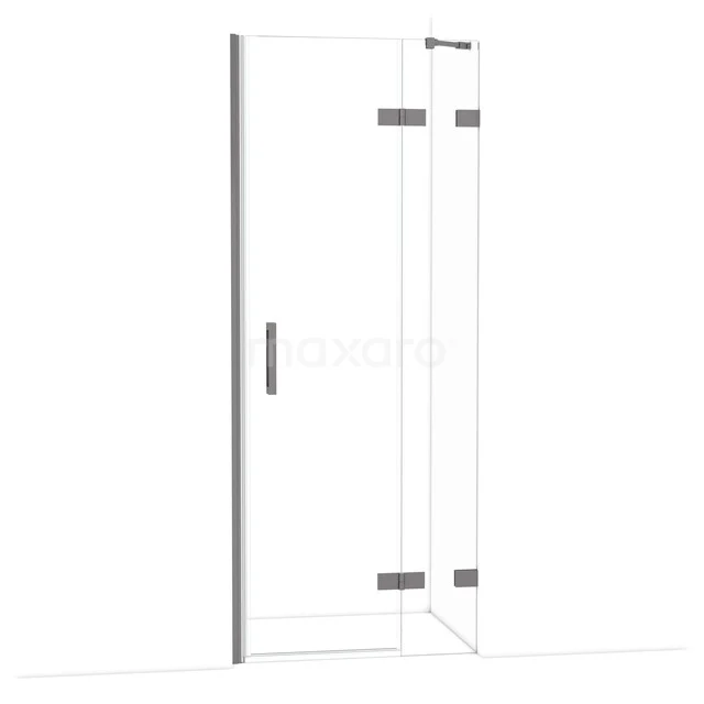 Glasene Duschtür, transparent, modernes Design, mit Scharnieren und Haltegriff, ideal für eine stilvolle Badezimmerrenovierung.