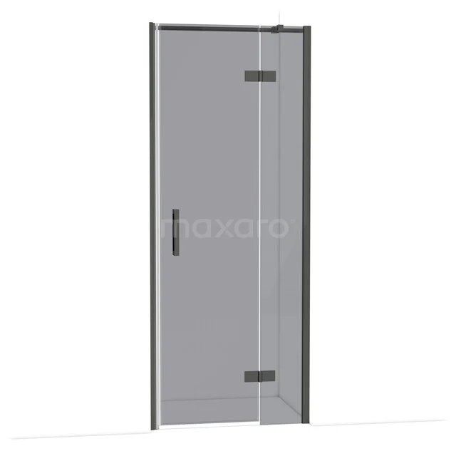 Glasene Duschtür mit Schwarz Profil und Drehmechanismus, perfekt für moderne Badezimmergestaltung.