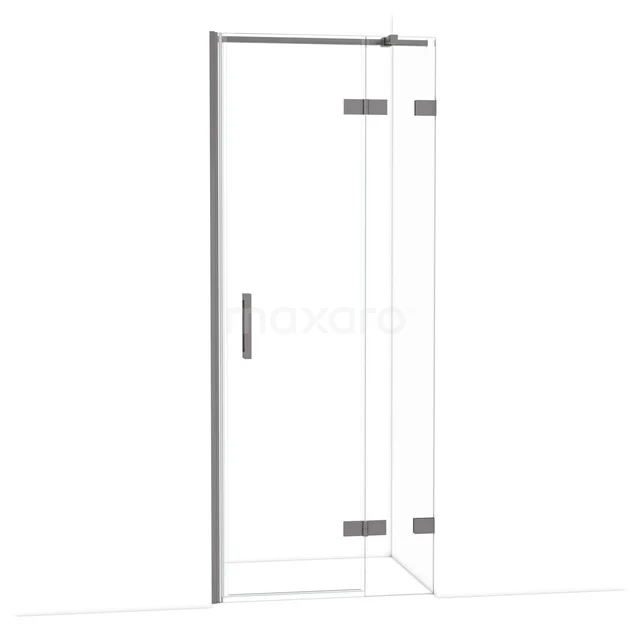 Duschwand mit Klarglas und Chromakzenten, elegantes Design für moderne Bäder, einschließlich Drehtür.