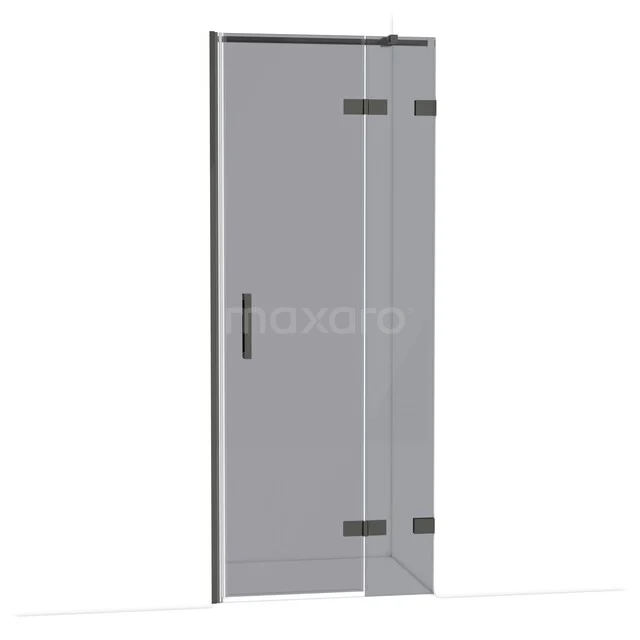 Glazen douchedeur met scharnier in mat zwart, helder glas en modern design, ideaal voor een stijlvolle badkamer.