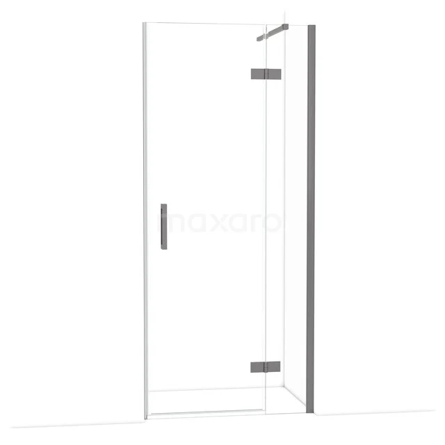 Diamond Douchedeur | 90 cm Zwart metaal Helder glas Draaideur DDB22361110ZMN Glazen douchedeur met chromen scharnieren, minimalistisch design, geschikt voor moderne badkamerinrichtingen.