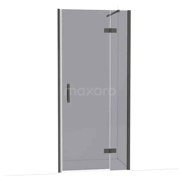Diamond Duschtür | 90 cm Schwarzchrom Rauchglas Drehtür DDB22362111BC Glasene Duschtür Grau, drehbar mit metallischen Scharnieren und schwarzem Haltegriff. Perfekt für ein modernes Badezimmer.