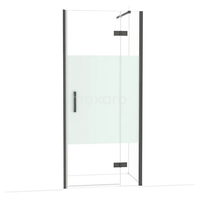 Diamond Duschtür | 90 cm Schwarzchrom Klar mit matter Streifen Drehtür DDB22362113BC Duschtür mit Mattglasplatte, schwarzem Rahmen und Scharnieren, modernes Design; ideal für eine stilvolle Badezimmerindeling.