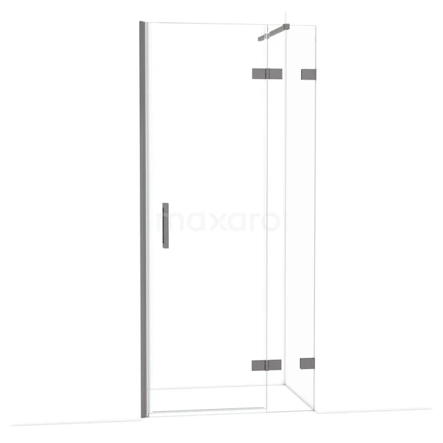 Diamond Douchedeur | 90 cm Zwart metaal Helder glas Draaideur DDB22362120ZM Douchedeur met helder glas en chromen scharnieren, strak design, ideaal voor een moderne badkamer.