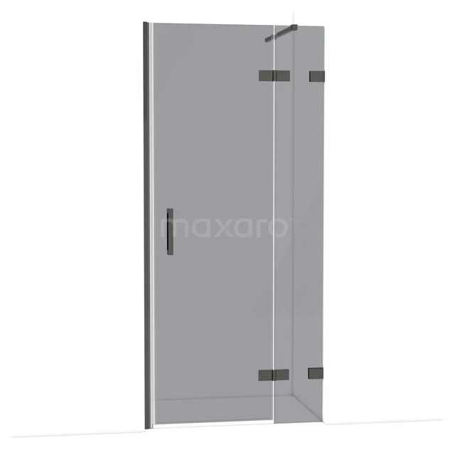 Glazen douchedeur met mat zwart beslag, rechthoekig ontwerp, ideaal voor moderne badkamers.