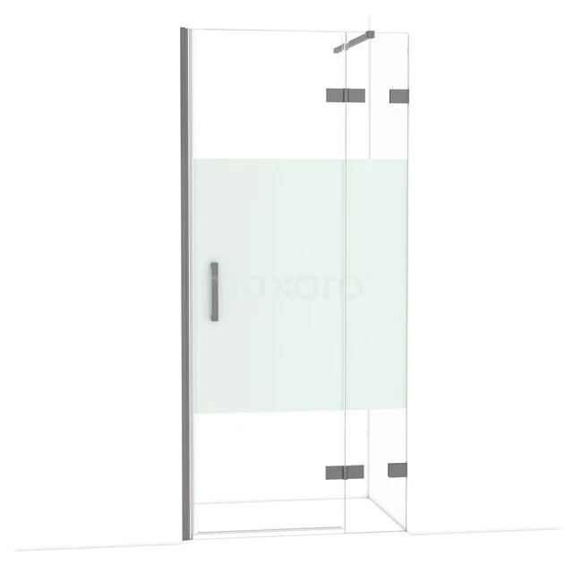 Diamond Shower door | 90 cm Black metal Clear with matt strip Pivot door DDB22362123ZM Glass shower door with frosted white centre panel, aluminium hinges and handle, ideal for a modern bathroom.