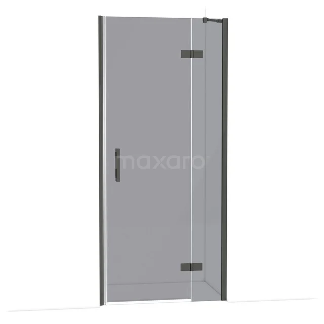 Glazen douchedeur met zwart profiel en hoekige vorm, ideaal voor moderne badkamers. Serie: strak design, duurzame materialen.