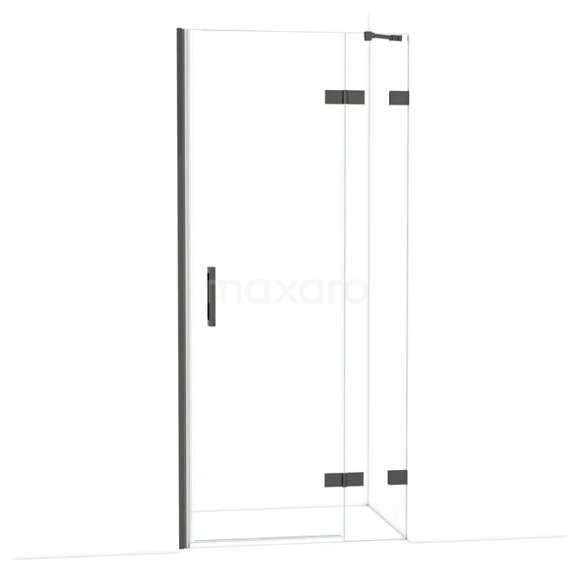 Diamond Shower door | 90 cm Black chrome Clear glass Pivot door DDB22362220BC Douchedeur met helder glas, zwarte profielen en draaideur, ideaal voor een moderne badkamerstijl.