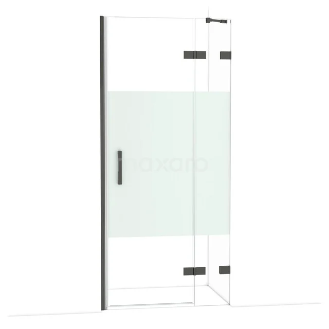 Diamond Duschtür | 90 cm Schwarzchrom Klar mit matter Streifen Drehtür DDB22362223BC Glasdouchedeur mit matt weißem Paneel, schwarzem Rahmen und Scharnieren, modernes Design ideal für stilvolle Bäder.