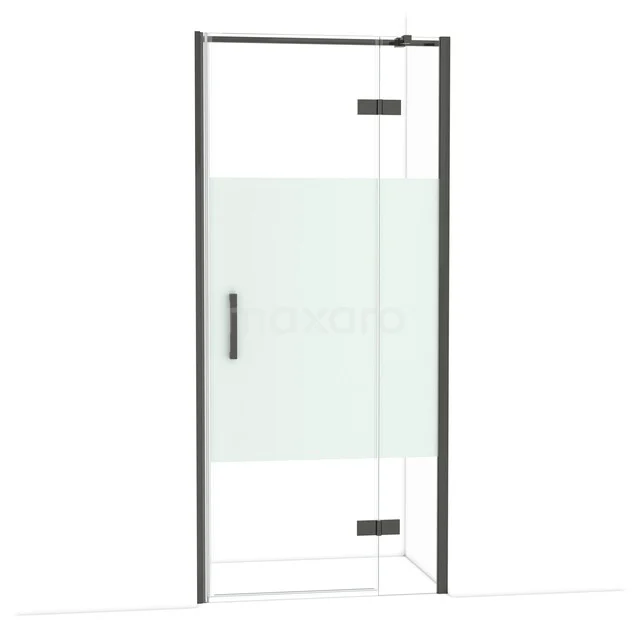 Diamond Shower door | 90 cm Black chrome Clear with matt strip Pivot door DDB22362313BC Shower screen with sleek black frame, clear glass and matte section; ideal for modern bathrooms.