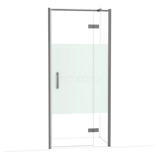 Glass shower door with a frosted white centre panel and silver-coloured frame, modern design for a stylish bathroom.