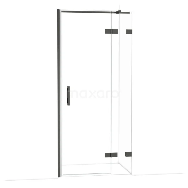 Diamond Douchedeur | 90 cm Zwart chroom Helder glas Draaideur DDB22362320BC Glazen douchedeur met zwart profiel, hoekinstap, helder glas en scharnieren. Perfect voor een moderne badkamerstijl.
