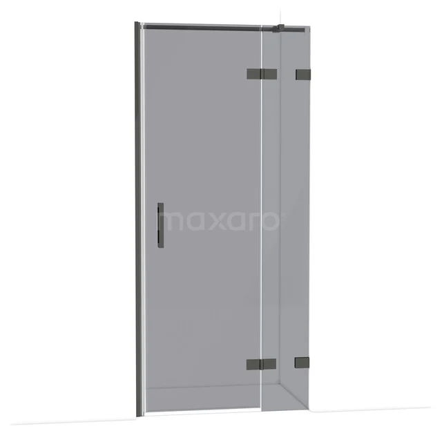 Diamond Douchedeur | 90 cm Zwart chroom Rookglas Draaideur DDB22362321BC Glazen douchedeur met mat zwart frame en scharnieren, strak design voor moderne badkamers.