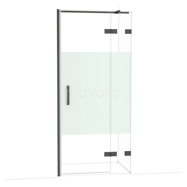 Diamond Duschtür | 90 cm Schwarzchrom Klar mit matter Streifen Drehtür DDB22362323BC Duschtür Schwarz, Pivot-Serie, Glas mit matter Streifen, modernes Design für stilvolle Badezimmergestaltung.
