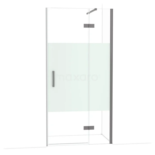 Duschtür Diamond 100 cm 8mm klares Sicherheitsglas mit mattem Streifen schwarzes Metall DDB22461113ZMN Glas Duschtür mit Mattglas, chromgriffen und Scharnieren, platzsparendes Design ideal für moderne Bäder.