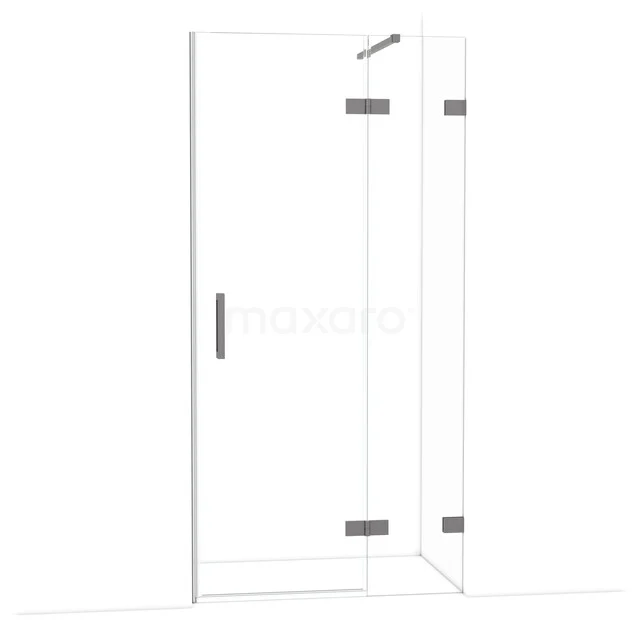 Glasdusche mit silberfarbenen Scharnieren, schlankem Design und Haltegriff, ideal für moderne Bäder.