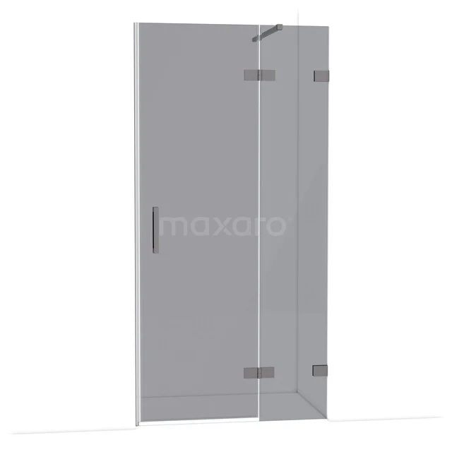 Glas Duschtür mit Scharnieren, Klarglas, minimalistisches Design, ideal für eine moderne Badezimmerinrichtung.