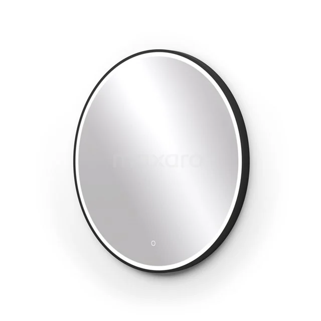 Ovale Badezimmer Spiegel mit Schwarz Rand, LED-Beleuchtung und Antibeschlagfunktion, ideal für eine moderne Badezimmer Einrichtung.