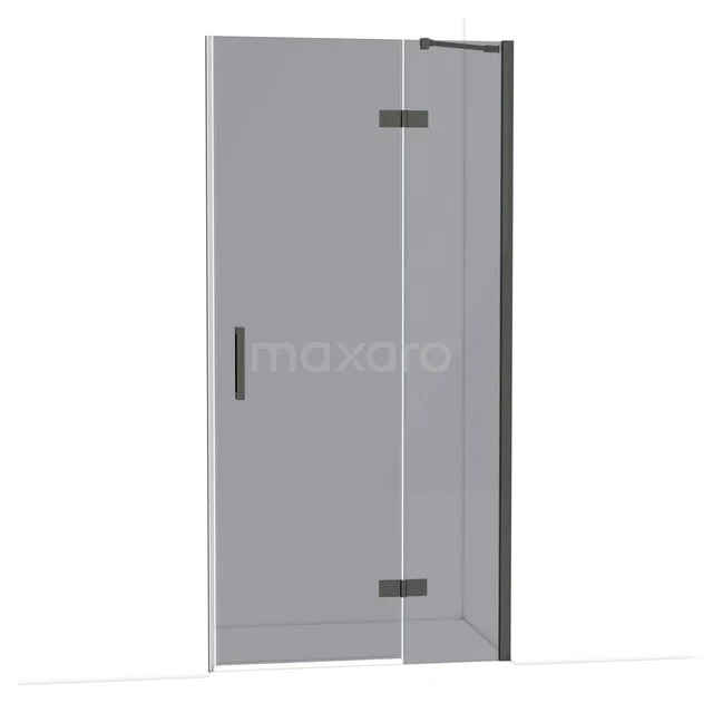 Glas Dusche Tür mit Scharnieren, klarem Sicherheitsglas, schlankem Design und schwarzem Griff, ideal für ein modernes Badezimmer.