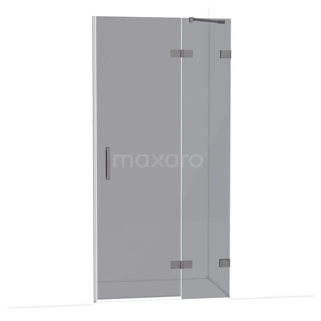 Glasene Duschtür mit Scharnieren, transparent, modernes Design und schlanker Haltegriff, ideal für eine stilvolle Badezimmergestaltung.