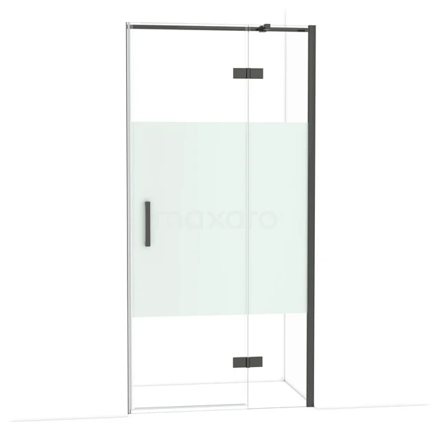 Glas Duschtür mit Matt Schwarz Rahmen und teilweise satiniertem Glas, perfekt für ein modernes Badezimmer.