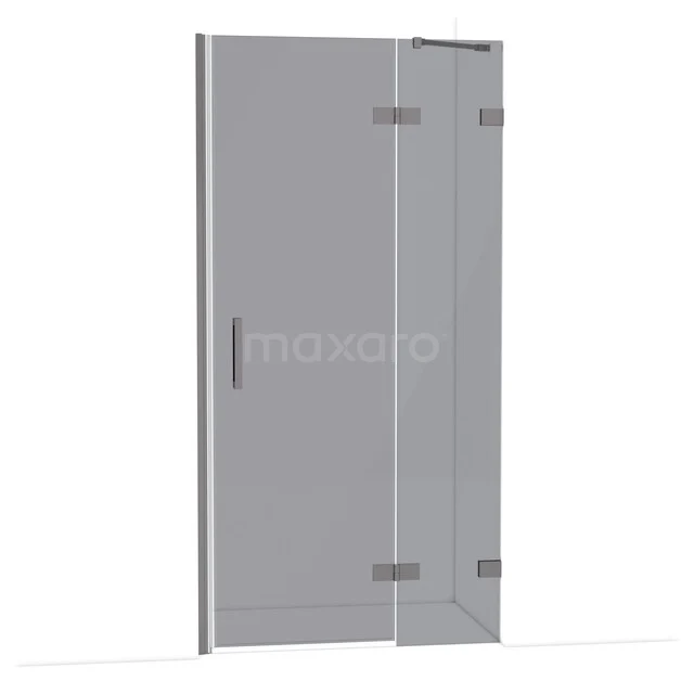 Glazen draaideur met chroom scharnieren, helder glas en modern design, perfect voor een stijlvolle badkamerdouche.