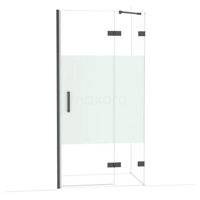 Diamond Shower door | 100 cm Black chrome Clear with matt strip Pivot door DDB22462223BC Inloopdouche glas met matte strip, hoekmodel, zwart frame, modern design voor stijlvolle badkamer inrichting.