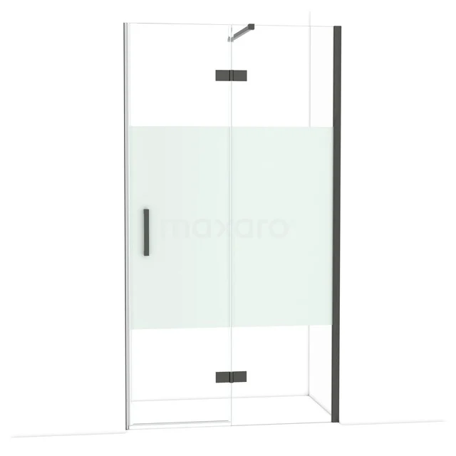 Diamond Shower door | 110 cm Black chrome Clear with matt strip Pivot door DDB22651113BCN Shower cabin with sliding door, clear glass and black accents, ideal for a modern bathroom style.
