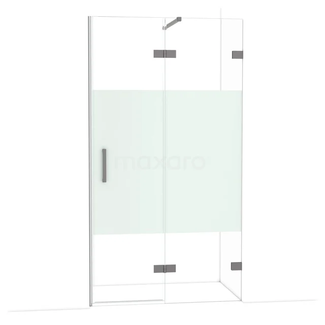 Glazen douchecabine met mat wit paneel, aluminium profielen, draaideur en modern design voor een stijlvolle badkamer.