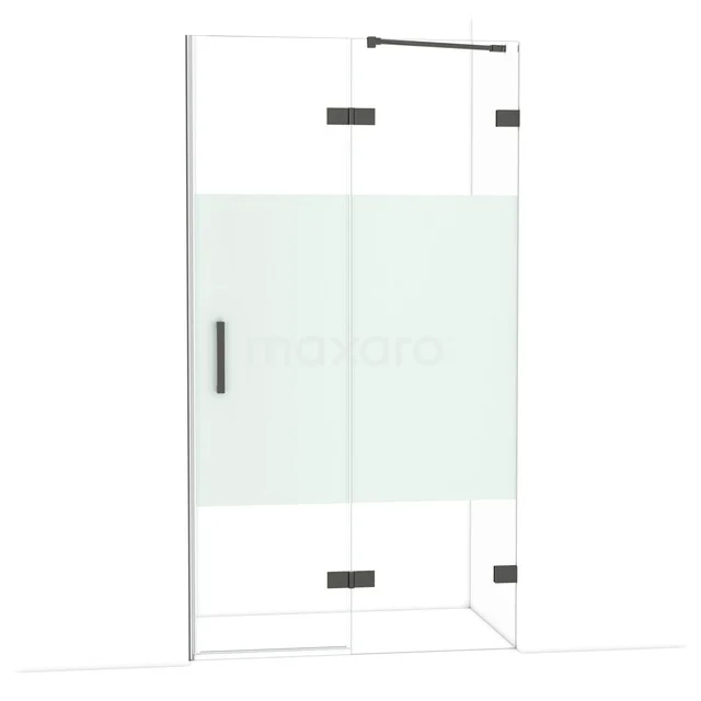 Glas Duschwand mit Schwarz Beschlag, Mattglas in der Mitte, ideal für ein stilvolles und modernes Badezimmer.