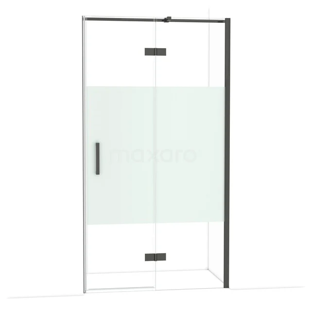 Diamond Duschtür | 110 cm Schwarzchrom Klar mit matter Streifen Drehtür DDB22651313BCN Glasdouchedeur mit matter Streifen, schwarzem Metallprofil und Haltegriff, elegantes Design für moderne Bäder.