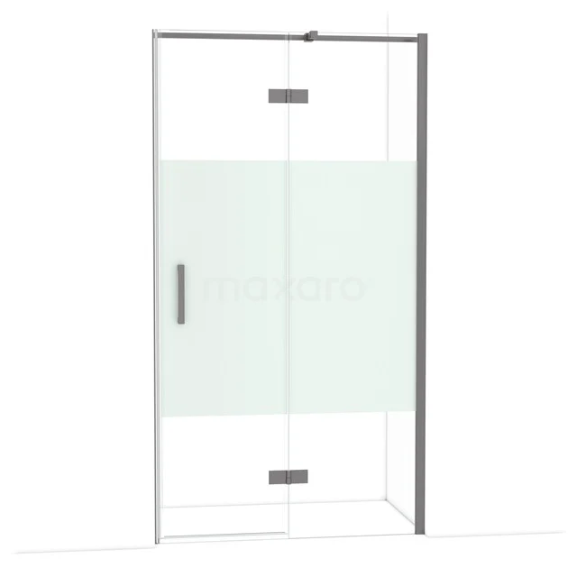 Duschtür Diamond 110 cm 8mm klares Sicherheitsglas mit mattem Streifen schwarzes Metall DDB22651313ZMN Duschtür Klarglas mit mattem Mittelstück, Aluminiumrahmen und Scharnieren, ideal für moderne Badezimmergestaltung.