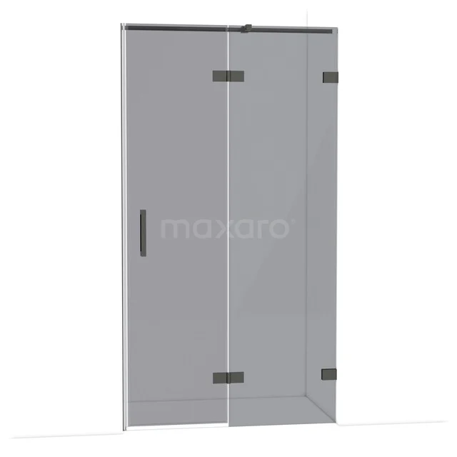 Glas Duschtür mit mattschwarzen Akzenten, klare Formgebung; ideal als moderne Badezimmerlösung.