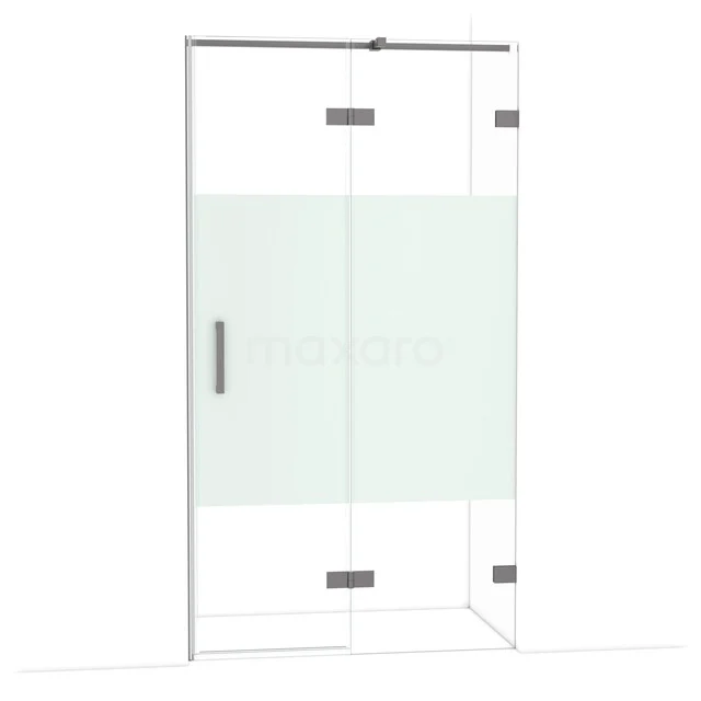 Glasene Duschtür mit mattem Mittelbereich, silberfarbener Haltegriff und Scharniere, modernes Design für stilvolle Bäder.