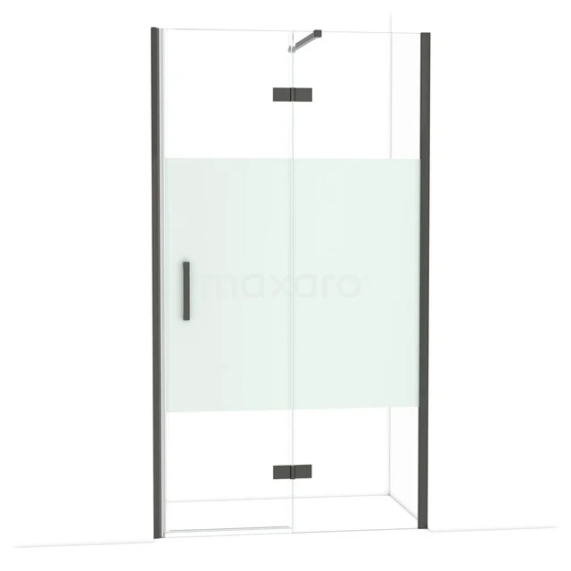 Glazen douchecabine met mat wit paneel, zwart frame en draaideur, ideaal voor een moderne badkamer inrichting.