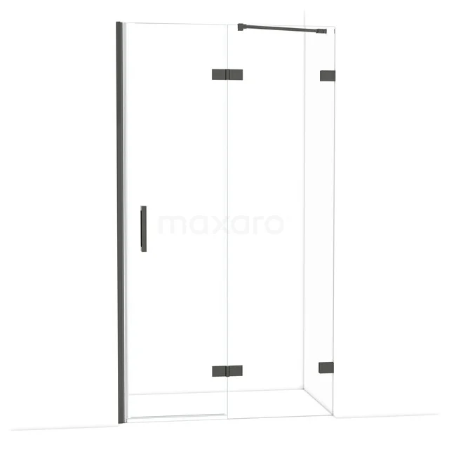 Glas Duschwand mit Schwarz Akzenten, eckiges Design aus der modernen Serie, perfekt für ein stilvolles Badezimmer.