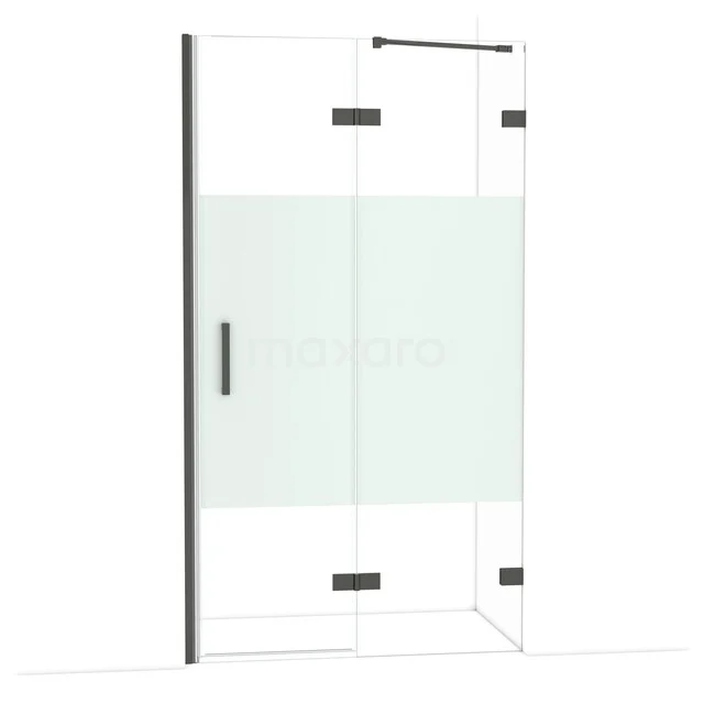 Diamond Shower door | 110 cm Black chrome Clear with matt strip Pivot door DDB22652223BC Douchecabine met mat glazen middenstrook, rechthoekig ontwerp, zwarte accenten en draaideur, ideale oplossing voor de badkamer.