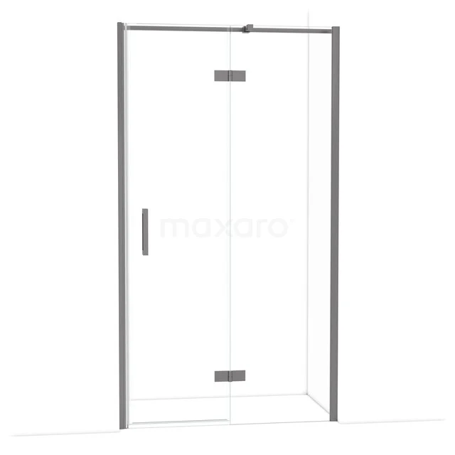 Glazen douchedeur met zilveren aluminium frame, strak design, ideaal voor een moderne badkamerinrichting.