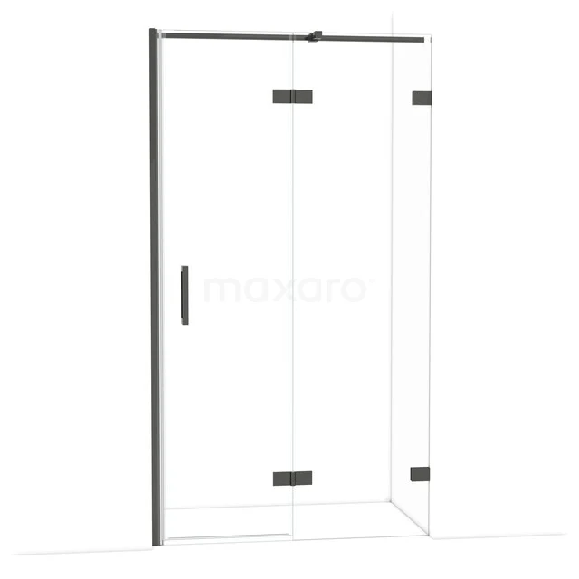 Diamond Douchedeur | 110 cm Zwart chroom Helder glas Draaideur DDB22652320BC Glazen douchewand met zwarte metalen details, hoekinstap design, perfect voor een moderne badkamerstijl.