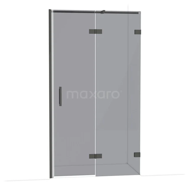 Glas Duschwand mit Drehtür, strakes Design in transparentem Glas und schwarzen Akzenten, ideal für ein modernes Badezimmer.