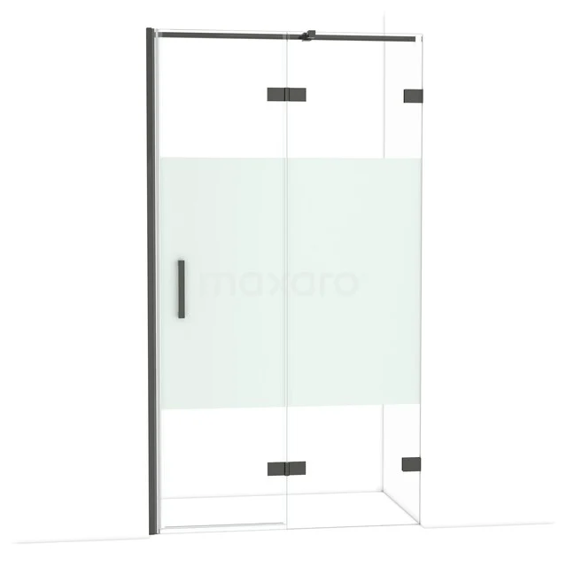 Douchedeur met mat zwarte accenten en helder glas, inclusief melkglazen paneel voor subtiele privacy in de badkamer.