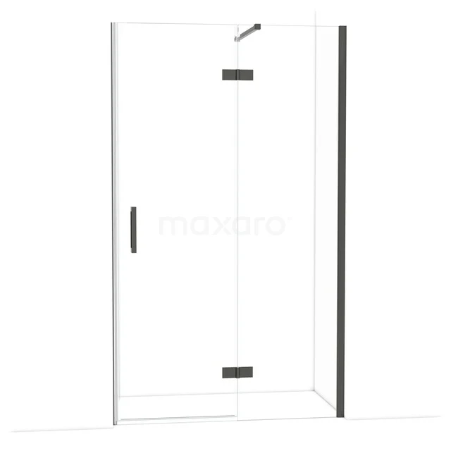 Glas Duschecke mit Drehtür, transparentem Glas und schwarzen Details, modernes Design für stilvolle Bäder.