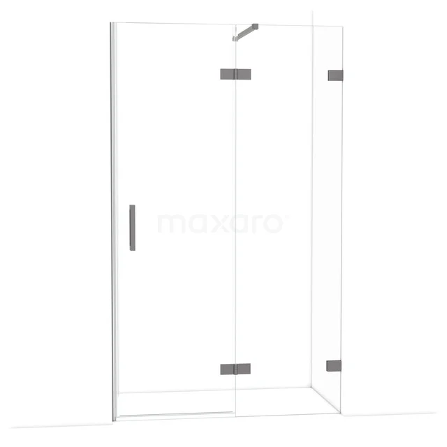 Glazen douchewand met scharnieren en deur, modern design, helder glas, ideaal voor een stijlvolle badkamerinrichting.