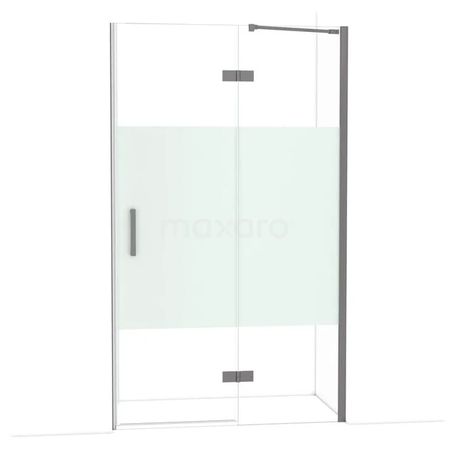 Diamond Douchedeur | 120 cm Zwart metaal Helder met matte strook Draaideur DDB22661213ZMN Helder glazen douchedeur met mat glazen strook, chromen details en strak ontwerp; ideaal voor een moderne badkamer.