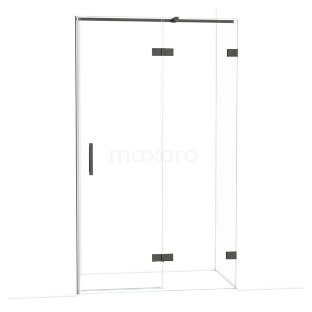 Glasene Eckdusche mit Schwarz Rahmen, Drehtür und minimalistischem Design; stilvolle Ergänzung für jedes moderne Badezimmer.