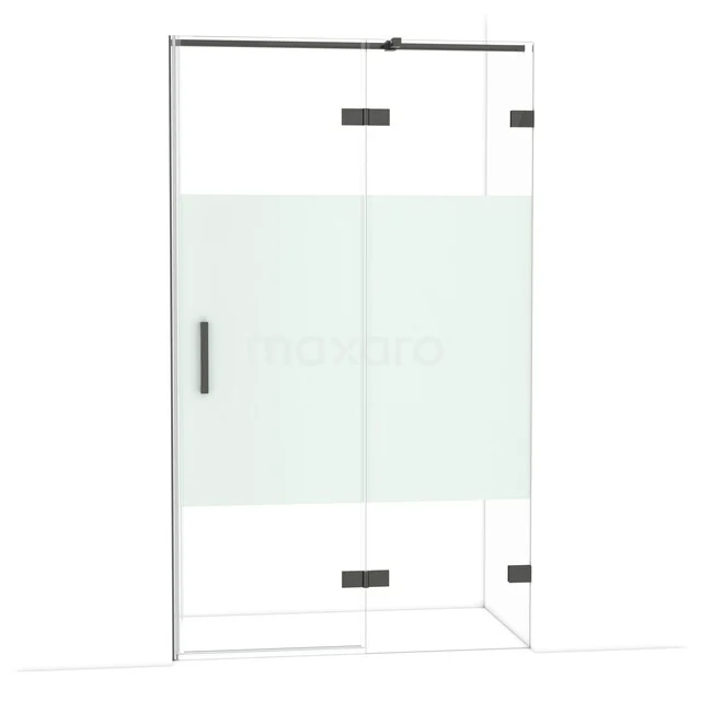 Diamond Duschtür | 120 cm Schwarzchrom Klar mit matter Streifen Drehtür DDB22661323BC GlasduschTür mit matt weißem Panel, schwarzen Scharnieren und Haltegriff, elegantes Design für ein modernes Badezimmer.