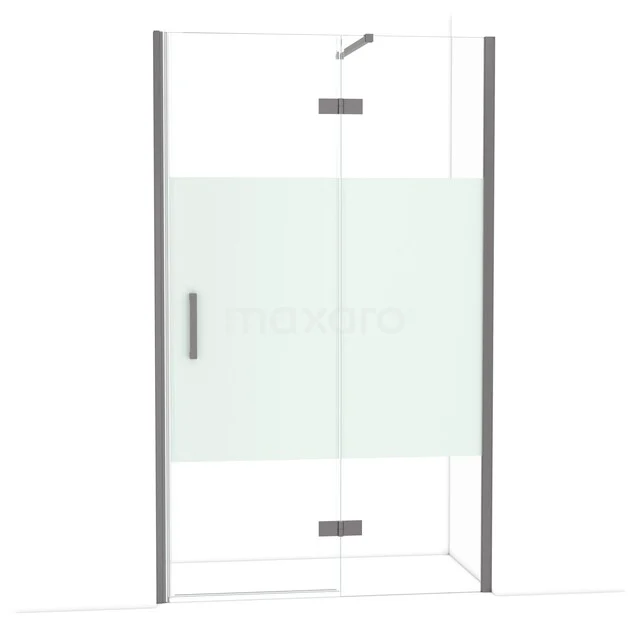 Diamond Douchedeur | 120 cm Zwart metaal Helder met matte strook Draaideur DDB22662113ZM Moderne glazen douchecabine met matglasdetail en aluminium accenten, ideaal voor een stijlvolle badkamerinrichting.