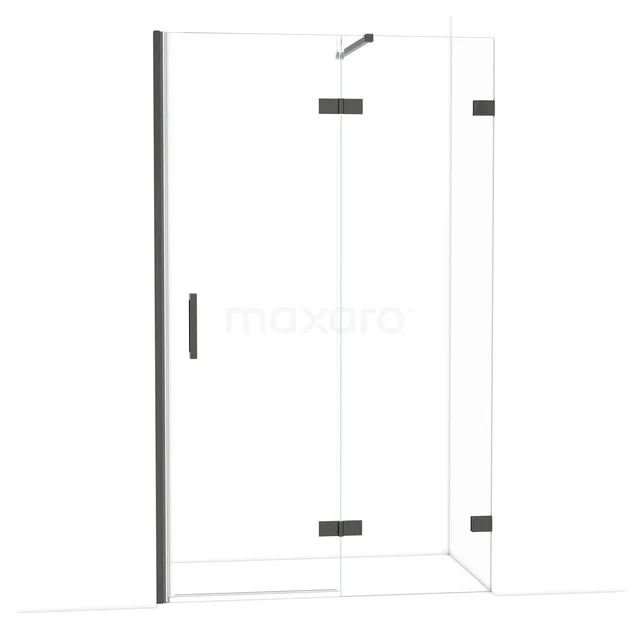 Diamond Shower door | 120 cm Black chrome Clear glass Pivot door DDB22662120BC Hoekige douchecabine met helder glas, zwarte accenten en draaideur, perfect voor een moderne badkamerinrichting.