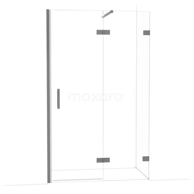 Glazen douchecabine met helder glas, chromen scharnieren en minimalistisch ontwerp, ideaal voor een moderne badkamer.